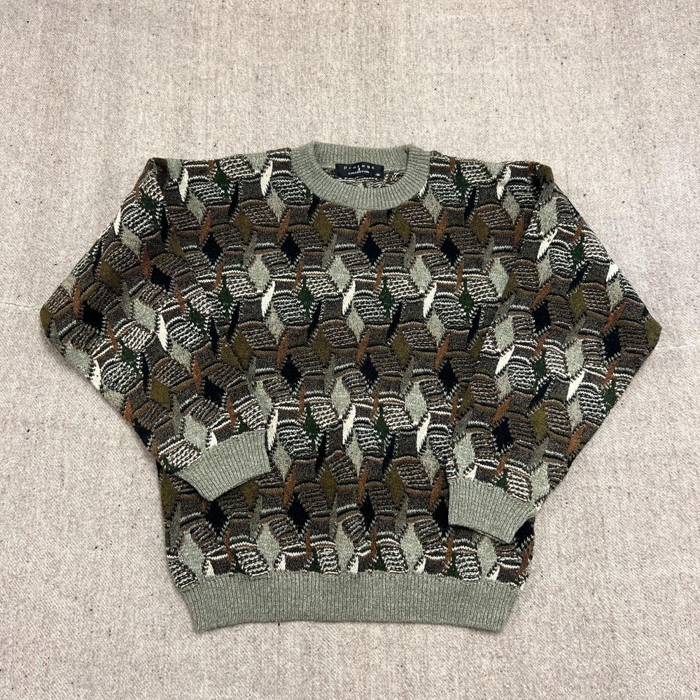Vintage Protege Sweater Mens Medium Brown 1990s Chunky 3D Geometric